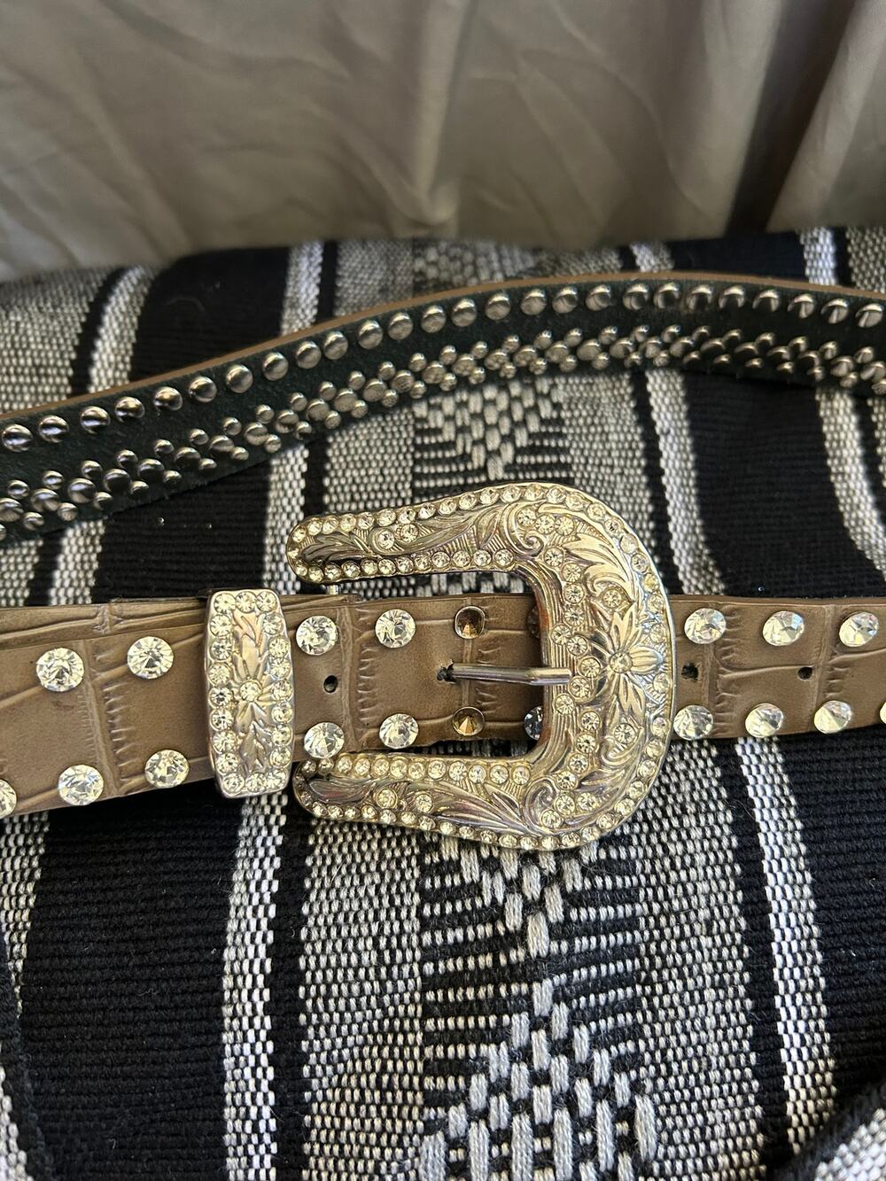 Belt Womens Genuine Leather Western Cowgirl Rhinestone Bling Y2K